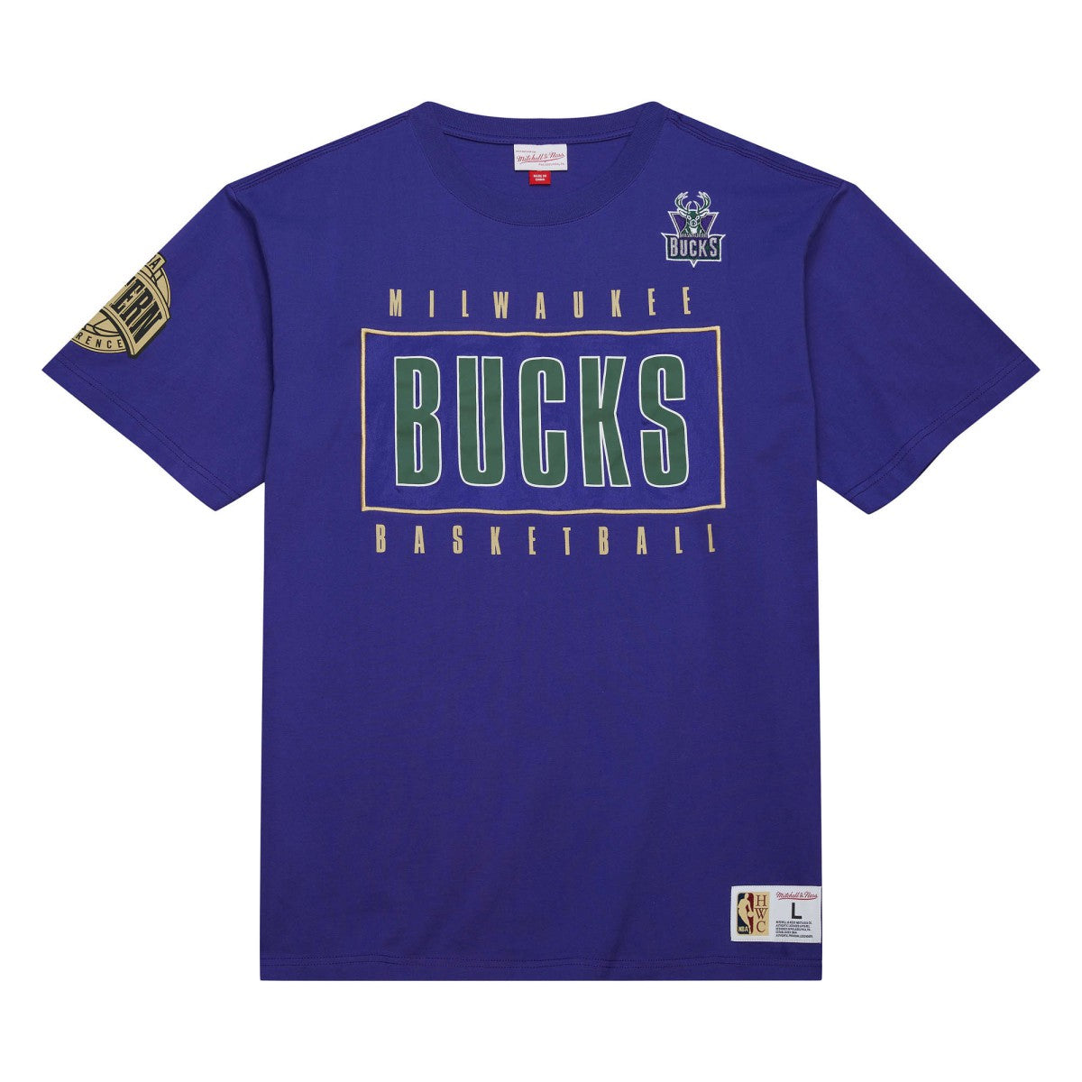 Milwaukee Bucks Hardwood Classics Team OG 2.0 Premium Vintage Logo T-Shirt - Purple | Mitchell & Ness for sale