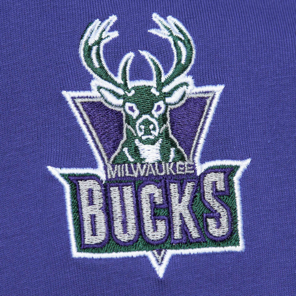 Milwaukee Bucks Hardwood Classics Team OG 2.0 Premium Vintage Logo T-Shirt - Purple | Mitchell & Ness for sale