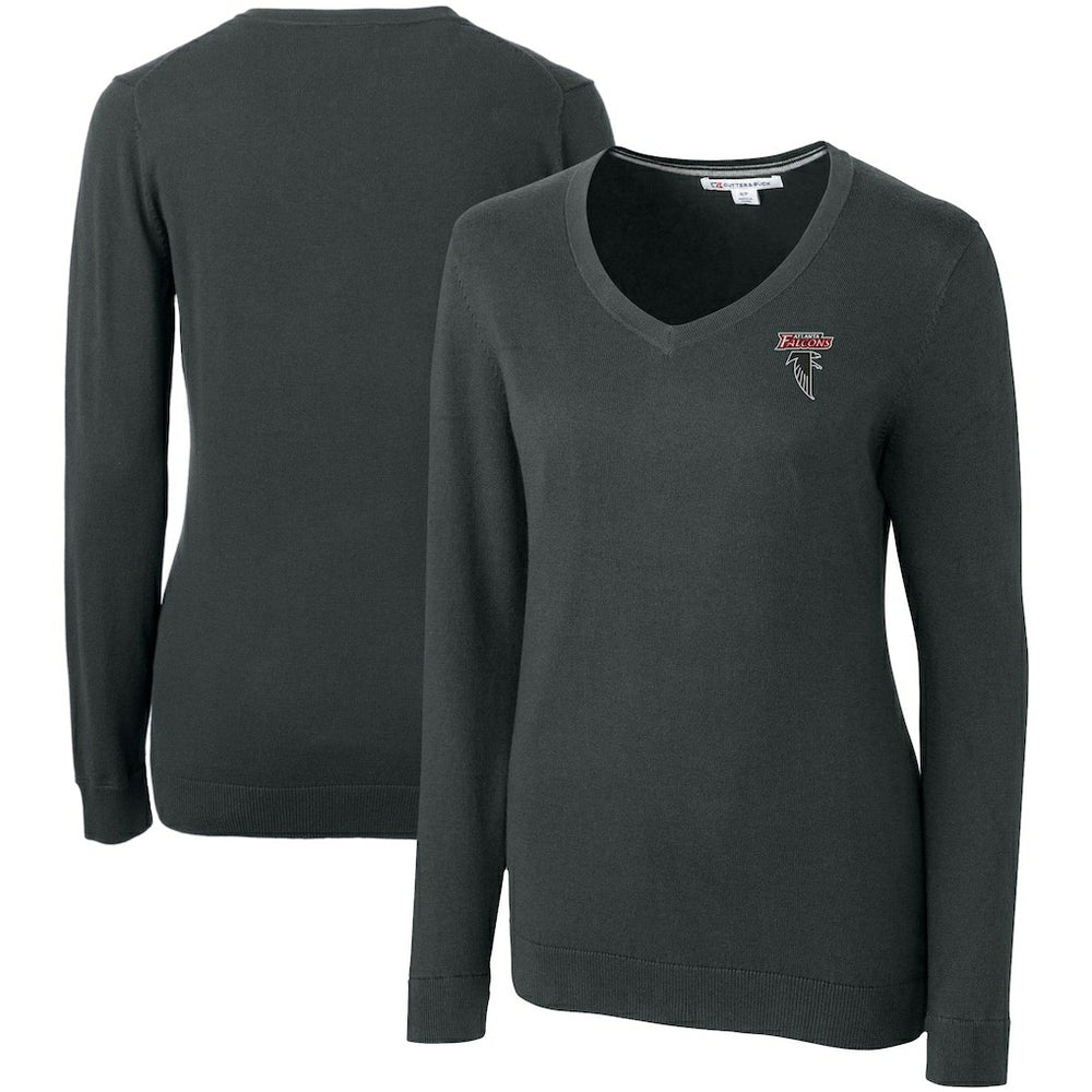Atlanta Falcons Cutter & Buck Women's Throwback Logo Lakemont Tri-Blend V-Neck Pullover Sweater - Heather Charcoal online