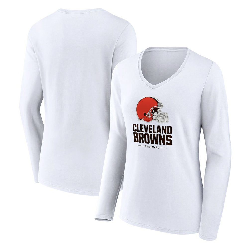 Cleveland Browns Women's Team Lockup Long Sleeve V-Neck T-Shirt - White cheap