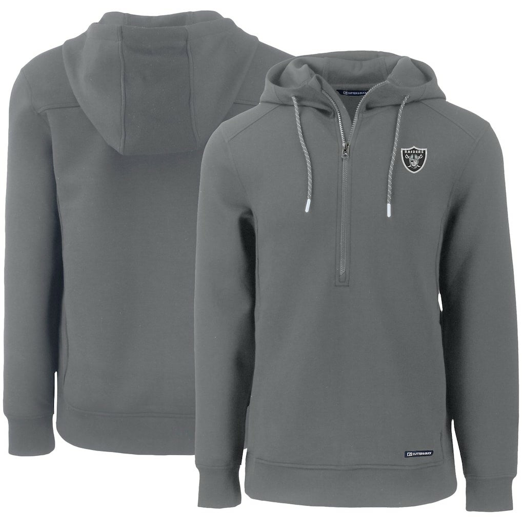 Las Vegas Raiders Cutter & Buck Primary Mark Roam Eco Recycled Half-Zip Pullover Hoodie - Gray on sale