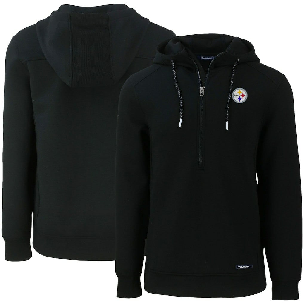 Pittsburgh Steelers Cutter & Buck Primary Mark Roam Eco Recycled Half-Zip Pullover Hoodie - Black on sale