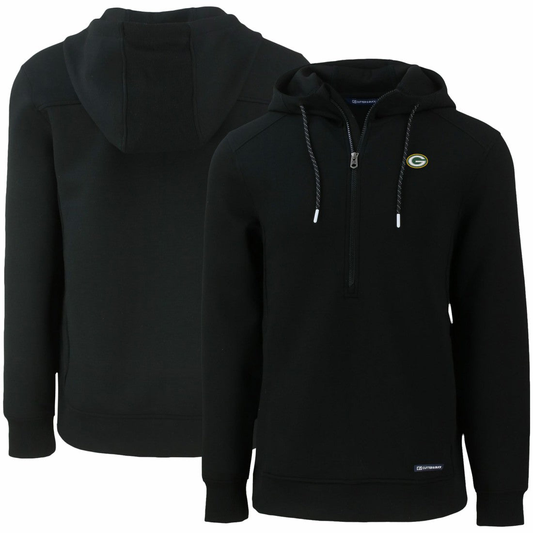 Green Bay Packers Cutter & Buck Primary Mark Roam Eco Recycled Half-Zip Pullover Hoodie - Black for sale