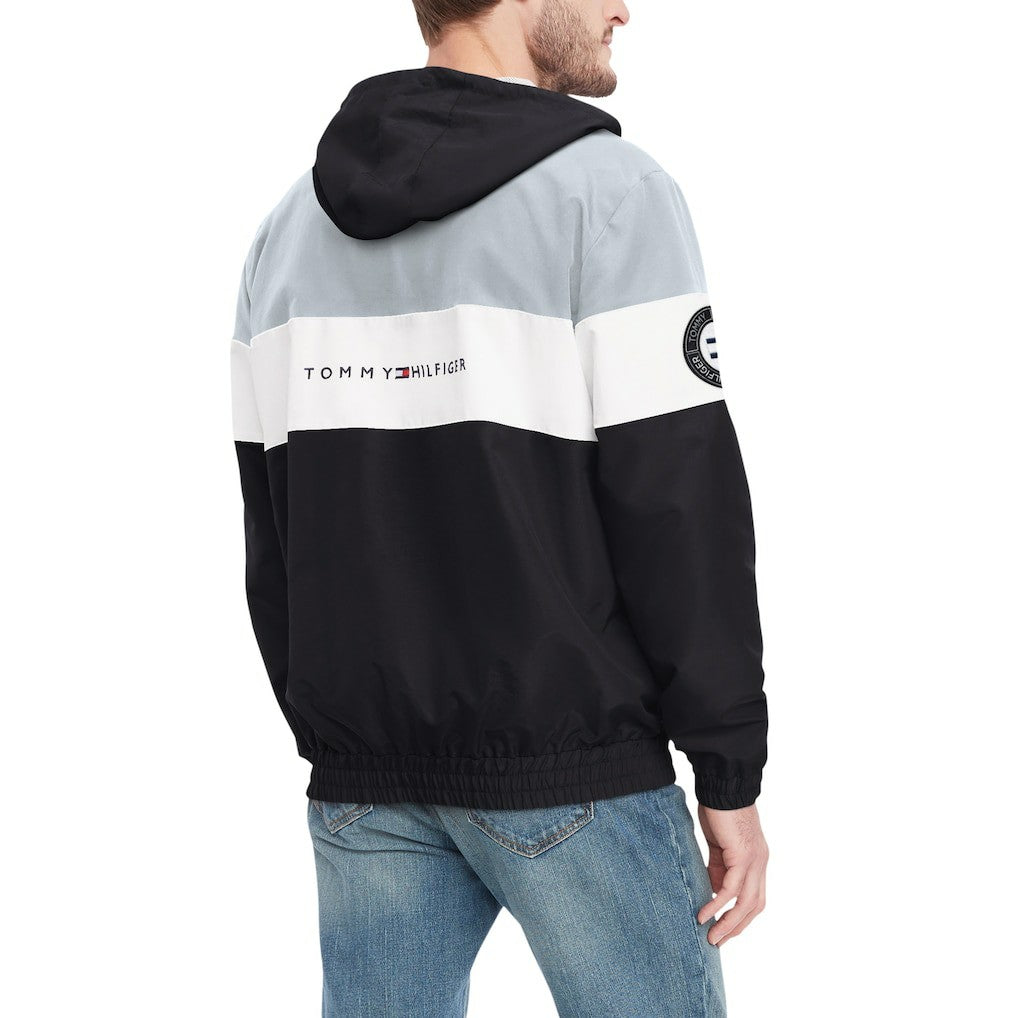 Las Vegas Raiders Tommy Hilfiger Enzo Half-Zip Hoodie Jacket - Black/Silver on sale
