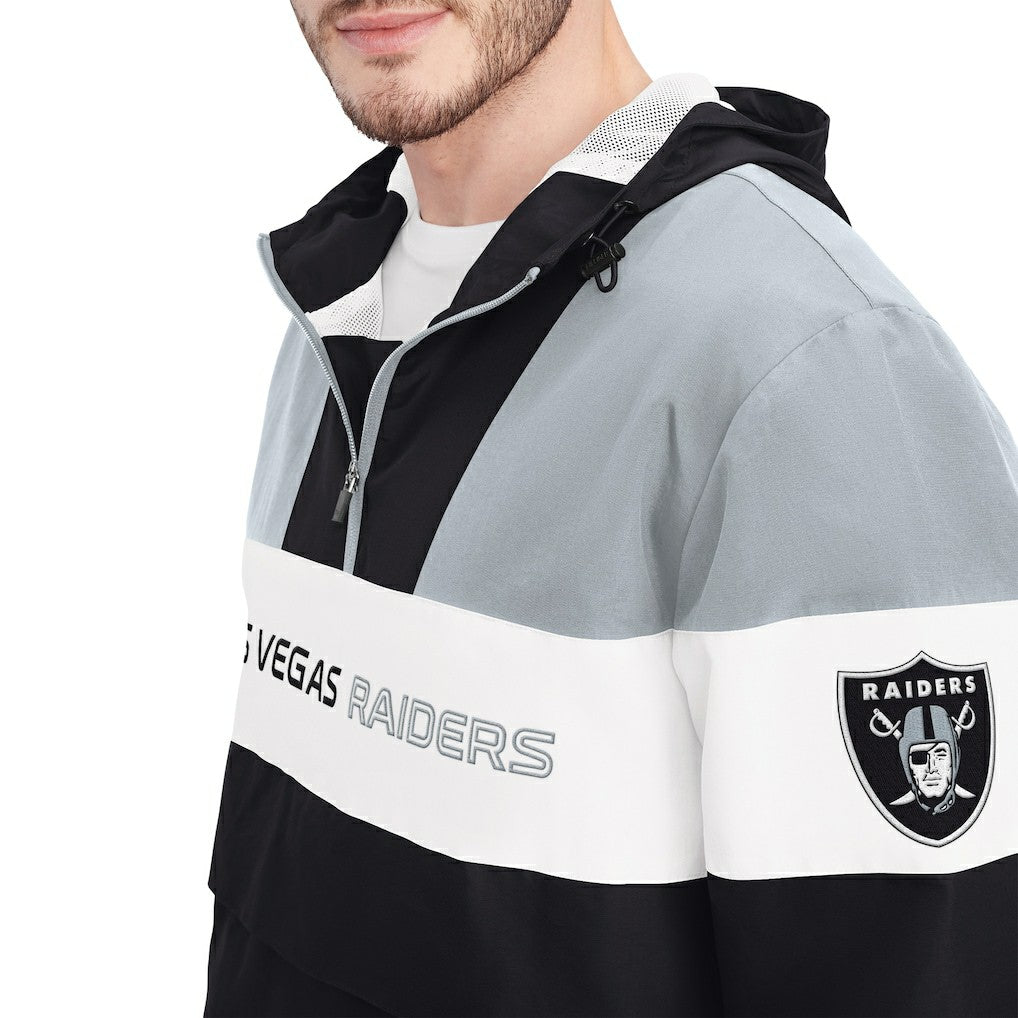 Las Vegas Raiders Tommy Hilfiger Enzo Half-Zip Hoodie Jacket - Black/Silver on sale