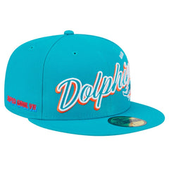 Miami Dolphins New Era Script Sided 59FIFTY Fitted Hat - Aqua online