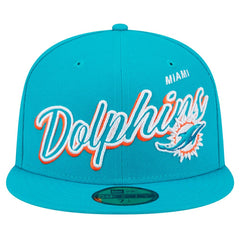 Miami Dolphins New Era Script Sided 59FIFTY Fitted Hat - Aqua online