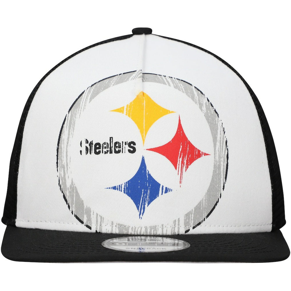 New Era Pittsburgh Steelers Distressed 9FIFTY A-Frame Snapback Hat - White/Black for sale