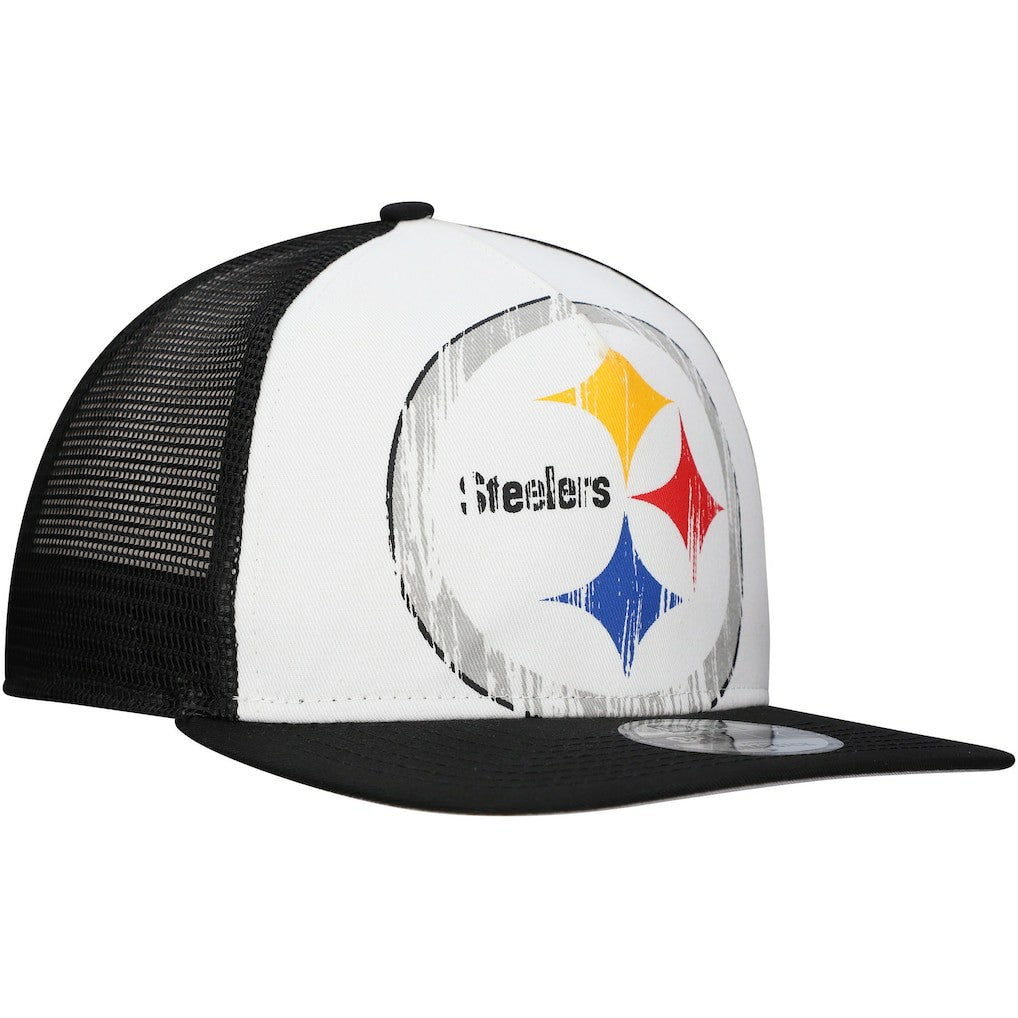 New Era Pittsburgh Steelers Distressed 9FIFTY A-Frame Snapback Hat - White/Black for sale
