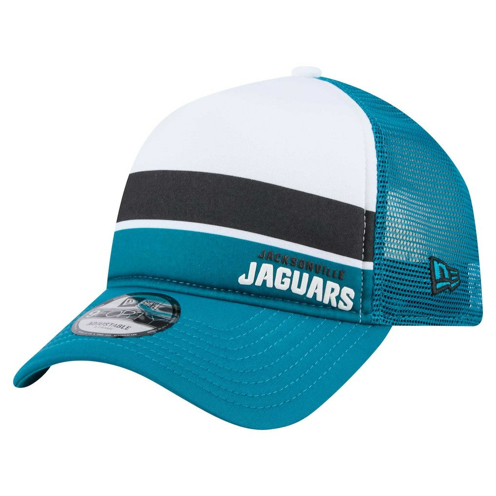 Jacksonville Jaguars New Era Color-Block 9FORTY A-Frame Trucker Adjustable Hat - White/Teal on sale