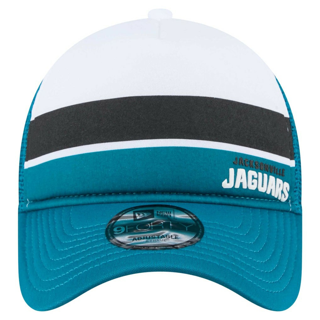 Jacksonville Jaguars New Era Color-Block 9FORTY A-Frame Trucker Adjustable Hat - White/Teal on sale