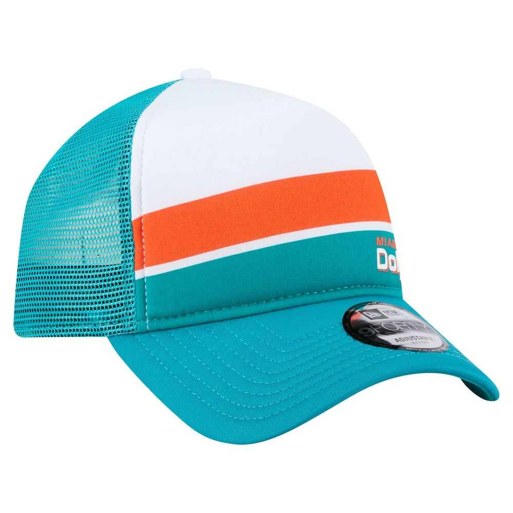 Miami Dolphins New Era Color-Block 9FORTY A-Frame Trucker Adjustable Hat - White/Aqua on sale