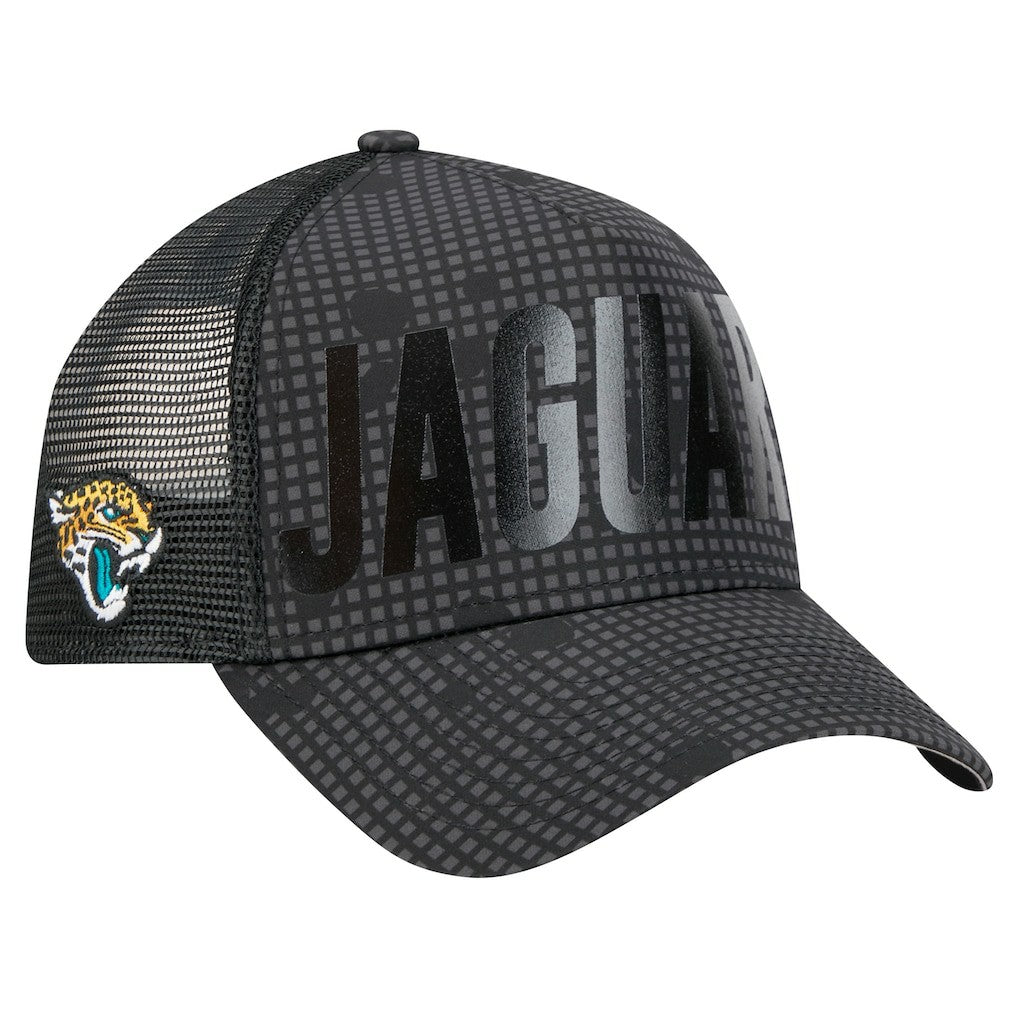 Jacksonville Jaguars New Era Midnight Ink Tonal Text A-Frame Trucker 9FORTY Adjustable Hat - Black for sale