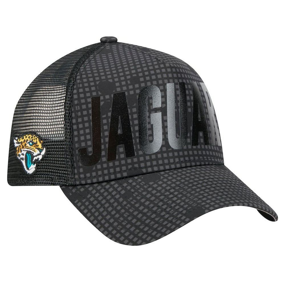 Jacksonville Jaguars New Era Midnight Ink Tonal Text A-Frame Trucker 9FORTY Adjustable Hat - Black for sale