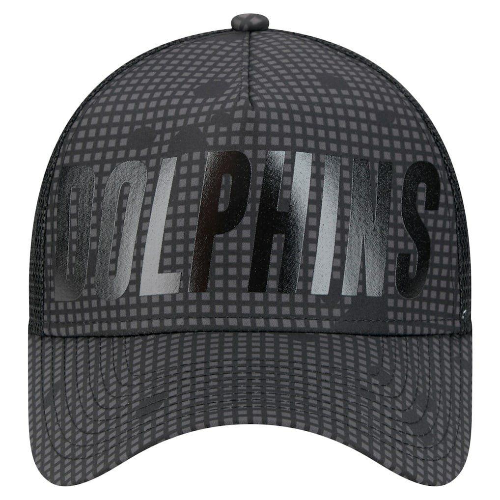 Miami Dolphins New Era Midnight Ink Tonal Text A-Frame Trucker 9FORTY Adjustable Hat - Black sale