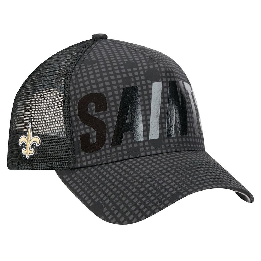 New Orleans Saints New Era Midnight Ink Tonal Text A-Frame Trucker 9FORTY Adjustable Hat - Black discount