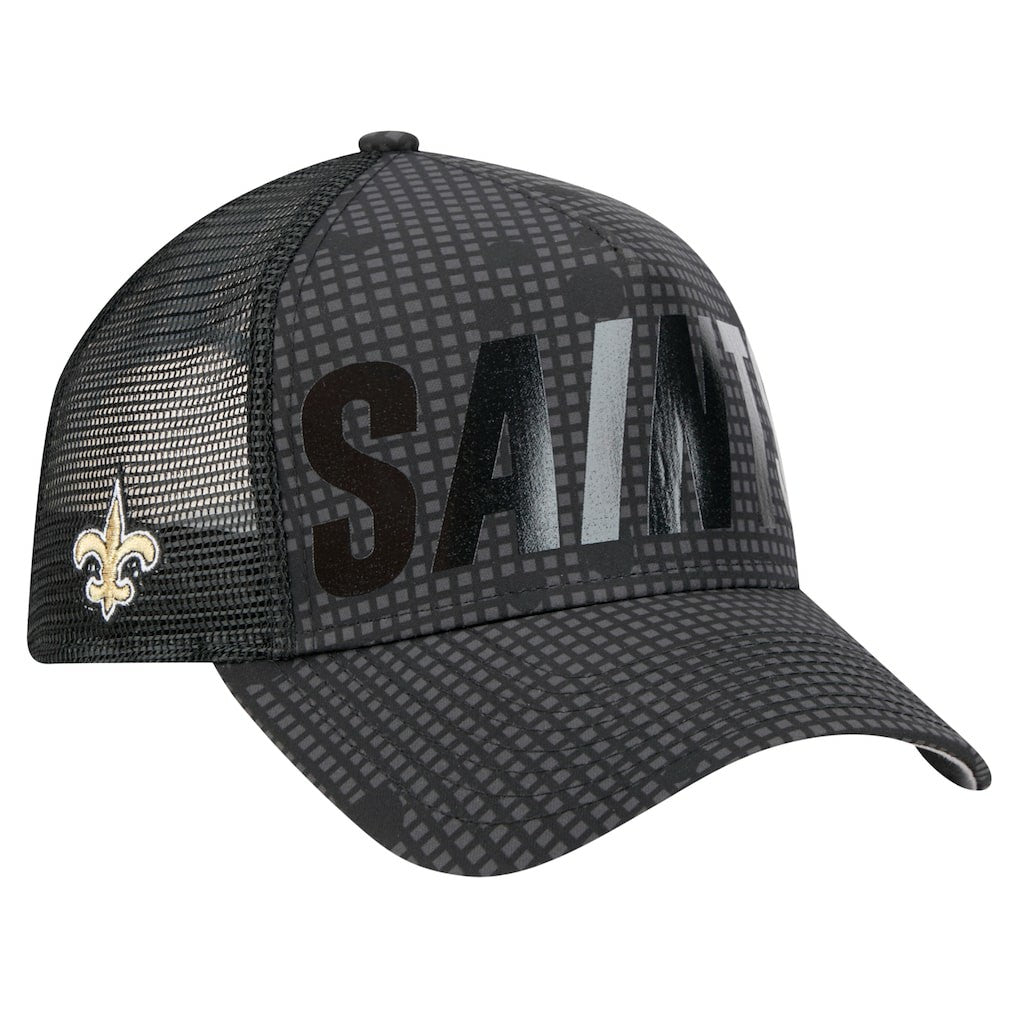 New Orleans Saints New Era Midnight Ink Tonal Text A-Frame Trucker 9FORTY Adjustable Hat - Black discount