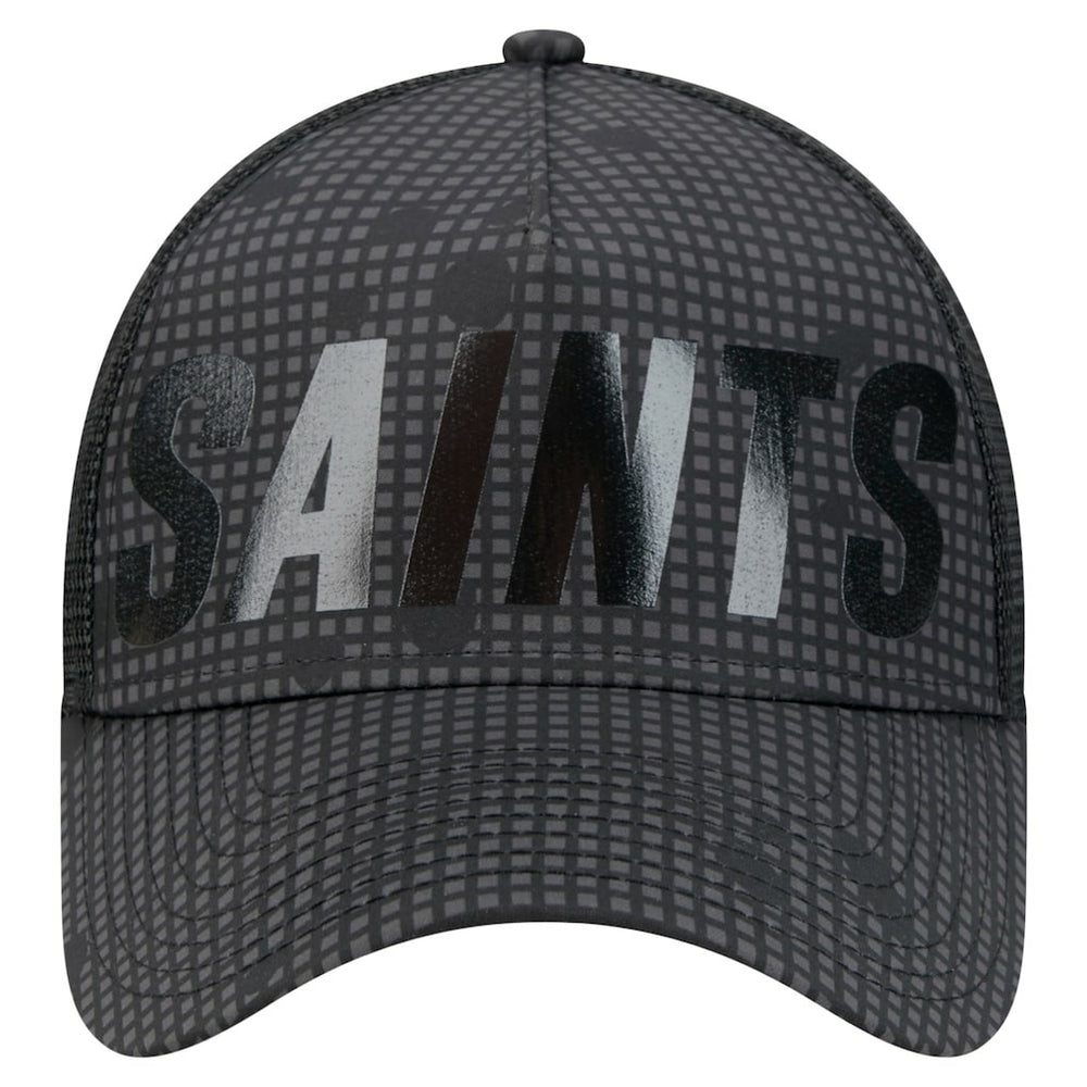 New Orleans Saints New Era Midnight Ink Tonal Text A-Frame Trucker 9FORTY Adjustable Hat - Black discount