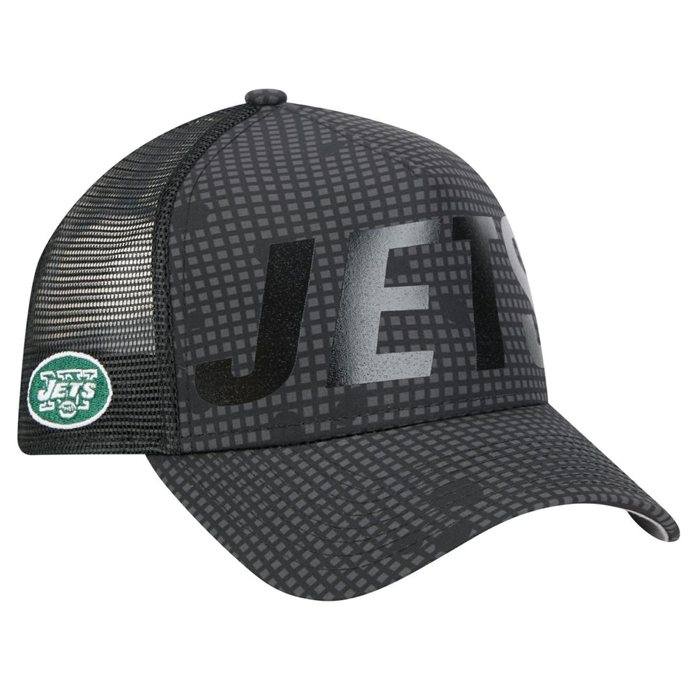 New York Jets New Era Throwback Midnight Ink Tonal Text A-Frame Trucker 9FORTY Adjustable Hat - Black online
