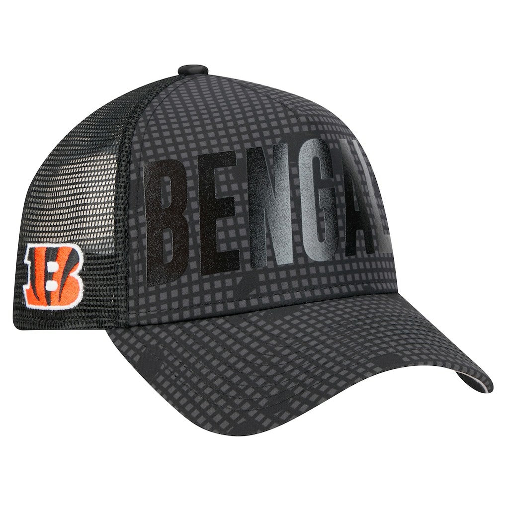 Cincinnati Bengals New Era Midnight Ink Tonal Text A-Frame Trucker 9FORTY Adjustable Hat - Black for sale