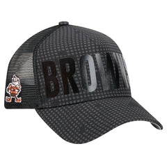 Cleveland Browns New Era Throwback Midnight Ink Tonal Text A-Frame Trucker 9FORTY Adjustable Hat - Black for sale