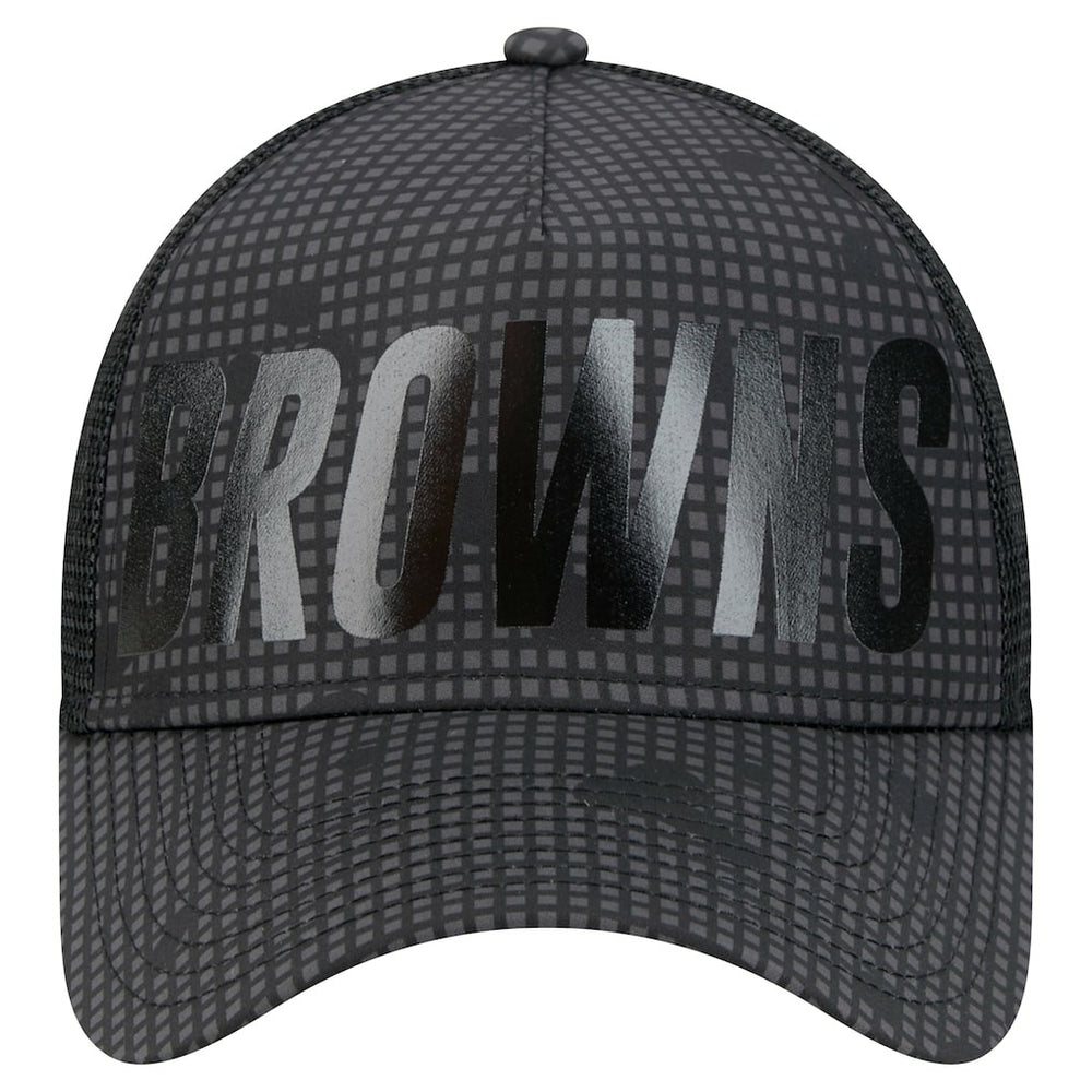 Cleveland Browns New Era Throwback Midnight Ink Tonal Text A-Frame Trucker 9FORTY Adjustable Hat - Black for sale