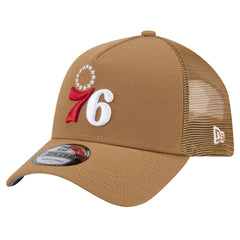 Philadelphia 76ers 9FORTY A-Frame Trucker Adjustable Hat - Tan | New Era cheap