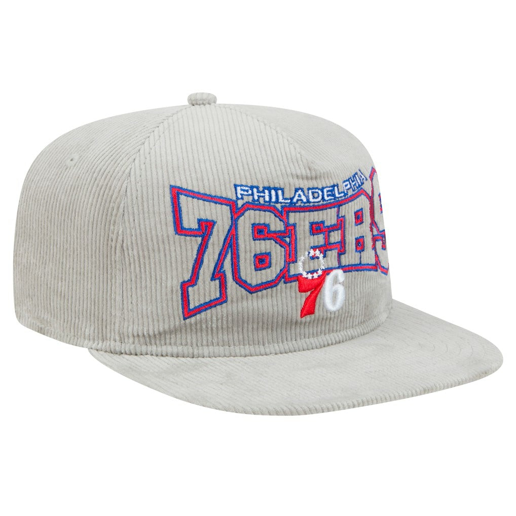 Philadelphia 76ers Throwback Corduroy Golfer Snapback Hat - Gray | New Era shop