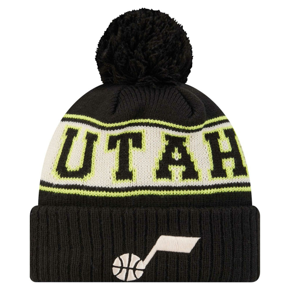 Utah Jazz Throwback Retro Cuffed Knit Hat with Pom - Black | New Era online