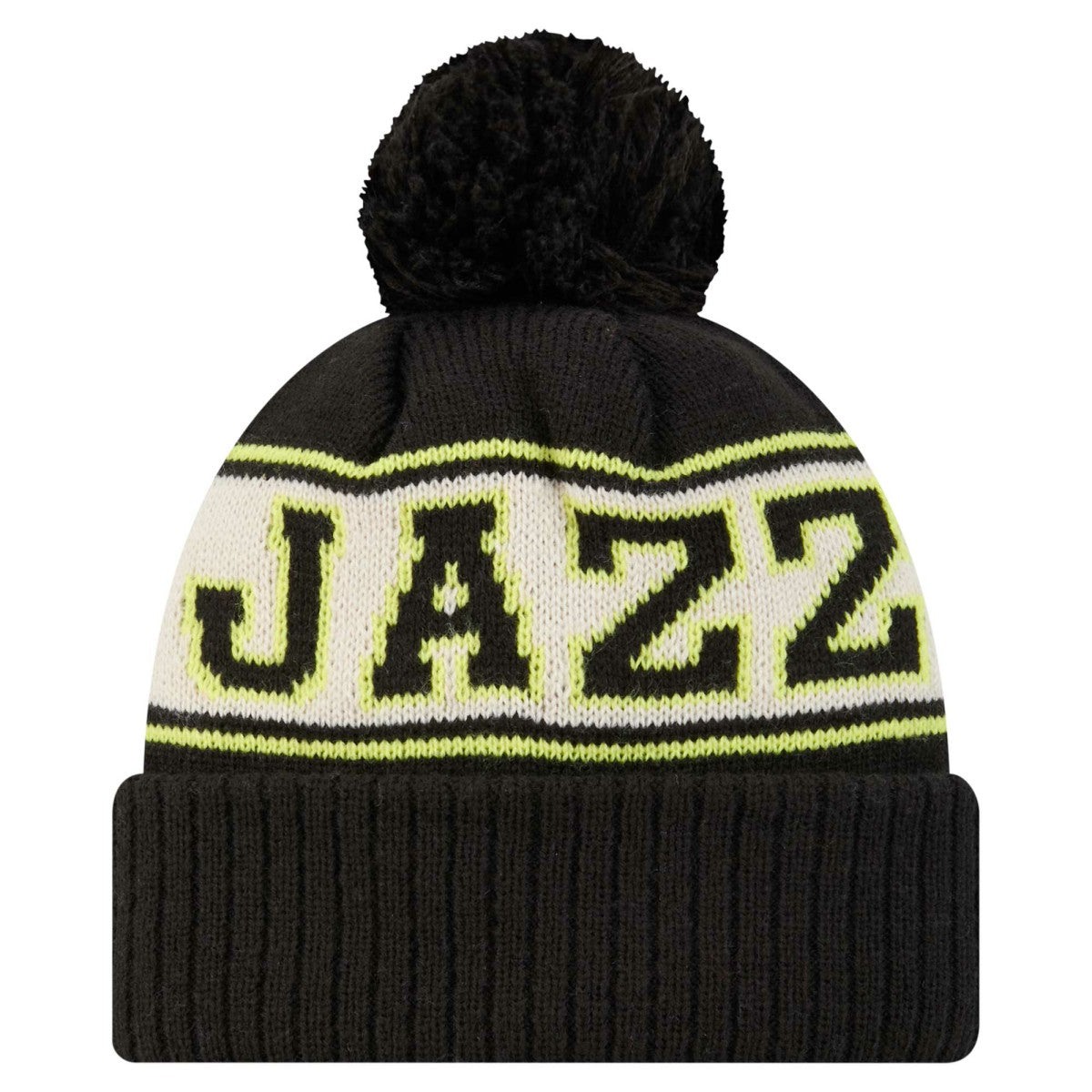 Utah Jazz Throwback Retro Cuffed Knit Hat with Pom - Black | New Era online