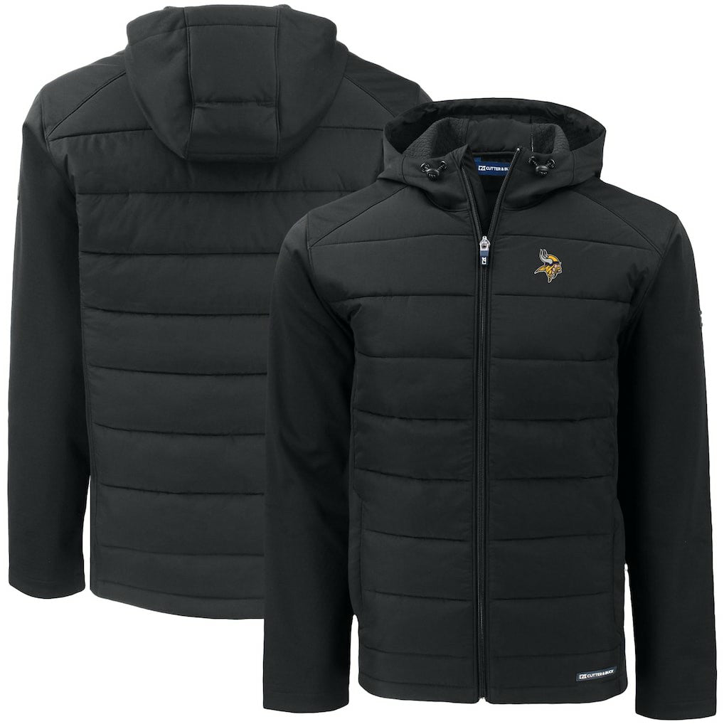 Minnesota Vikings Cutter & Buck Big & Tall Evoke Hybrid Eco Softshell Recycled Full-Zip Hooded Jacket - Black on sale