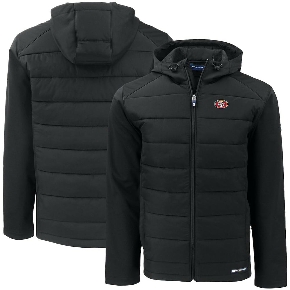 San Francisco 49ers Cutter & Buck Big & Tall Evoke Hybrid Eco Softshell Recycled Full-Zip Hooded Jacket - Black sale