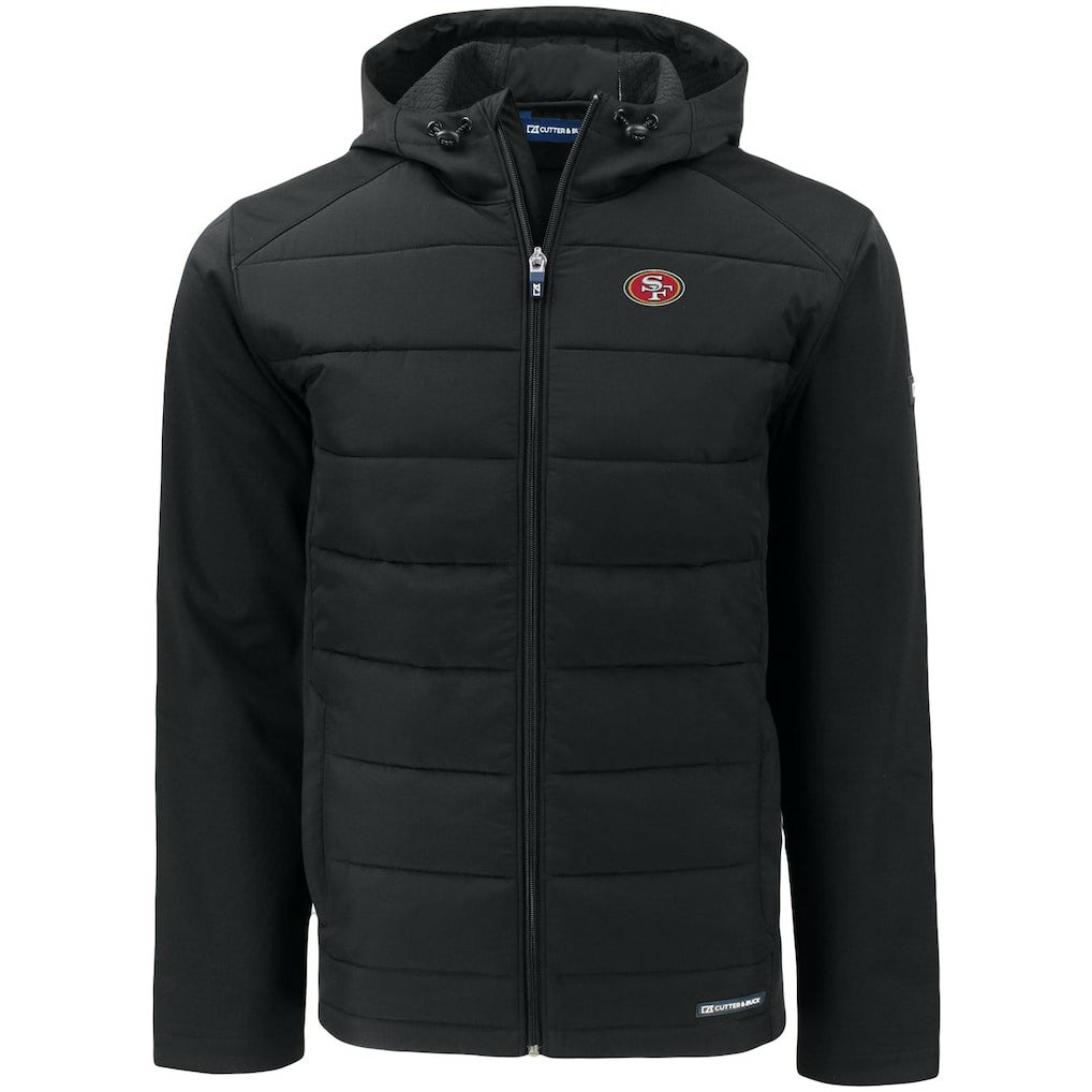 San Francisco 49ers Cutter & Buck Big & Tall Evoke Hybrid Eco Softshell Recycled Full-Zip Hooded Jacket - Black sale