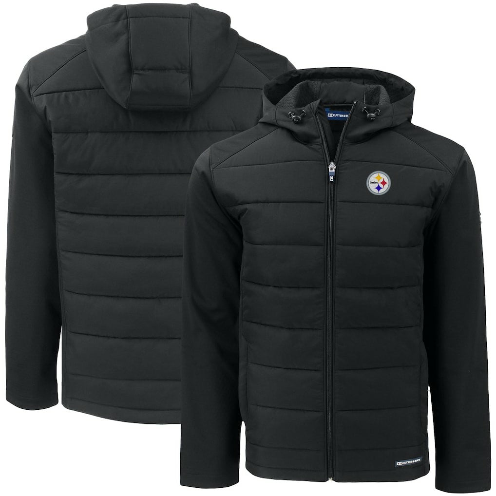 Pittsburgh Steelers Cutter & Buck Big & Tall Evoke Hybrid Eco Softshell Recycled Full-Zip Hooded Jacket - Black discount