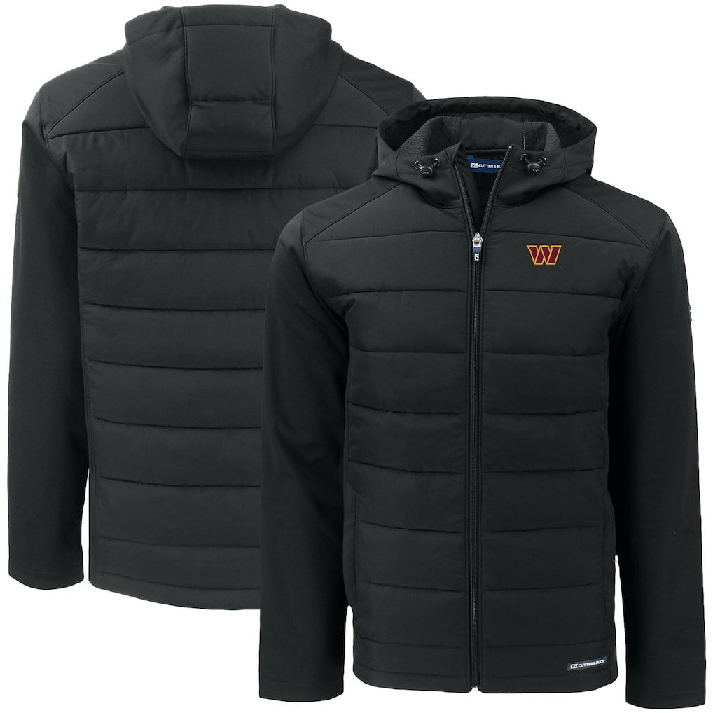 Washington Commanders Cutter & Buck Big & Tall Evoke Hybrid Eco Softshell Recycled Full-Zip Hooded Jacket - Black online