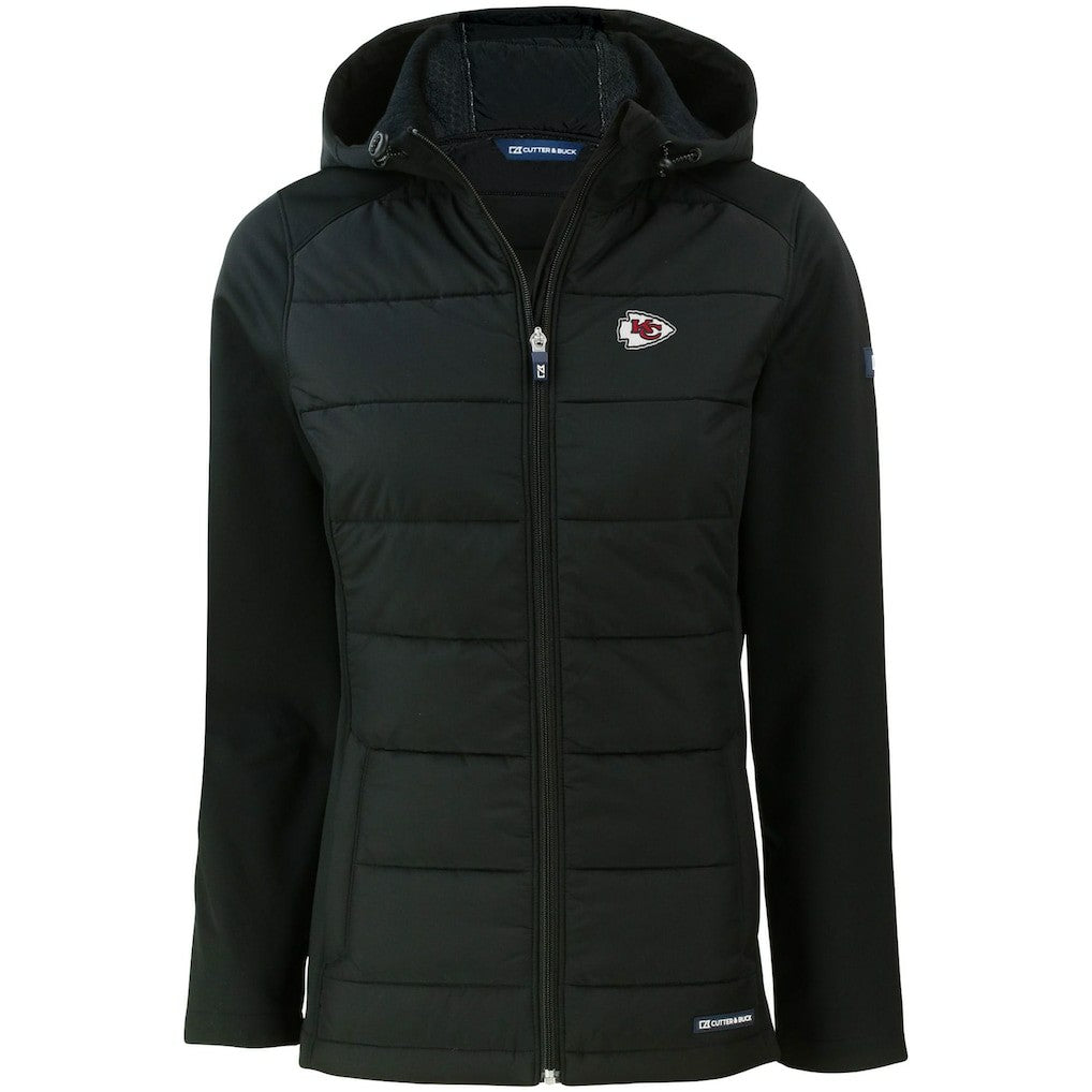 Kansas City Chiefs Cutter & Buck Women's Evoke PrimaLoft Hybrid Eco Softshell Recycled Full-Zip Hooded Jacket - Black for sale