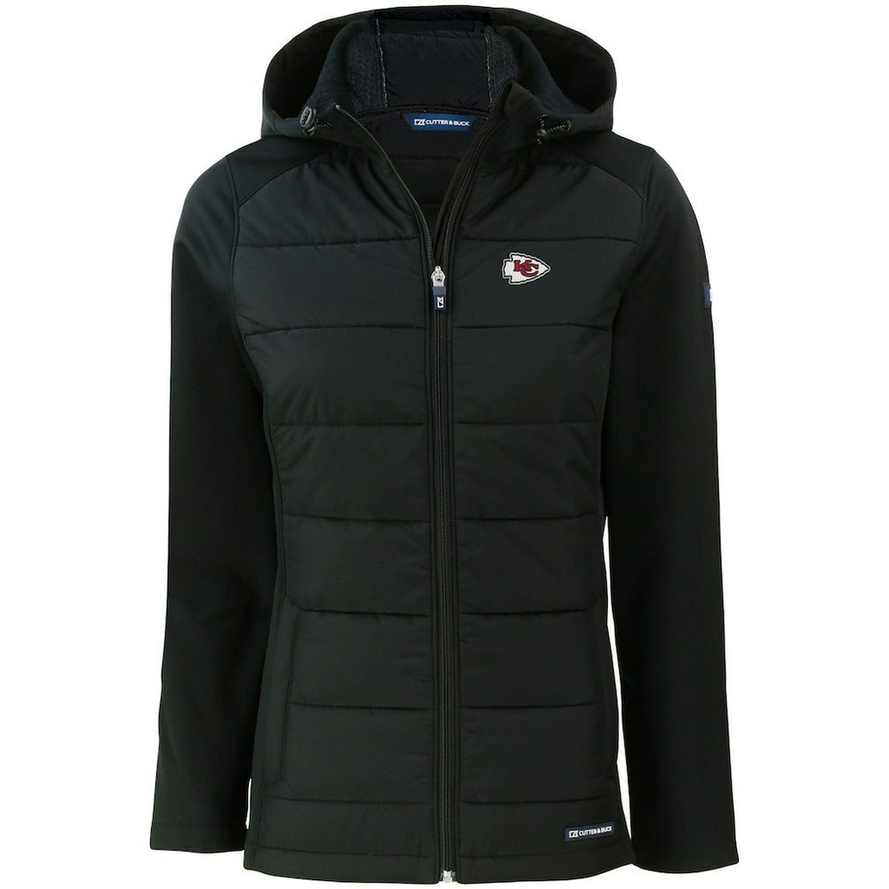 Kansas City Chiefs Cutter & Buck Women's Evoke PrimaLoft Hybrid Eco Softshell Recycled Full-Zip Hooded Jacket - Black for sale