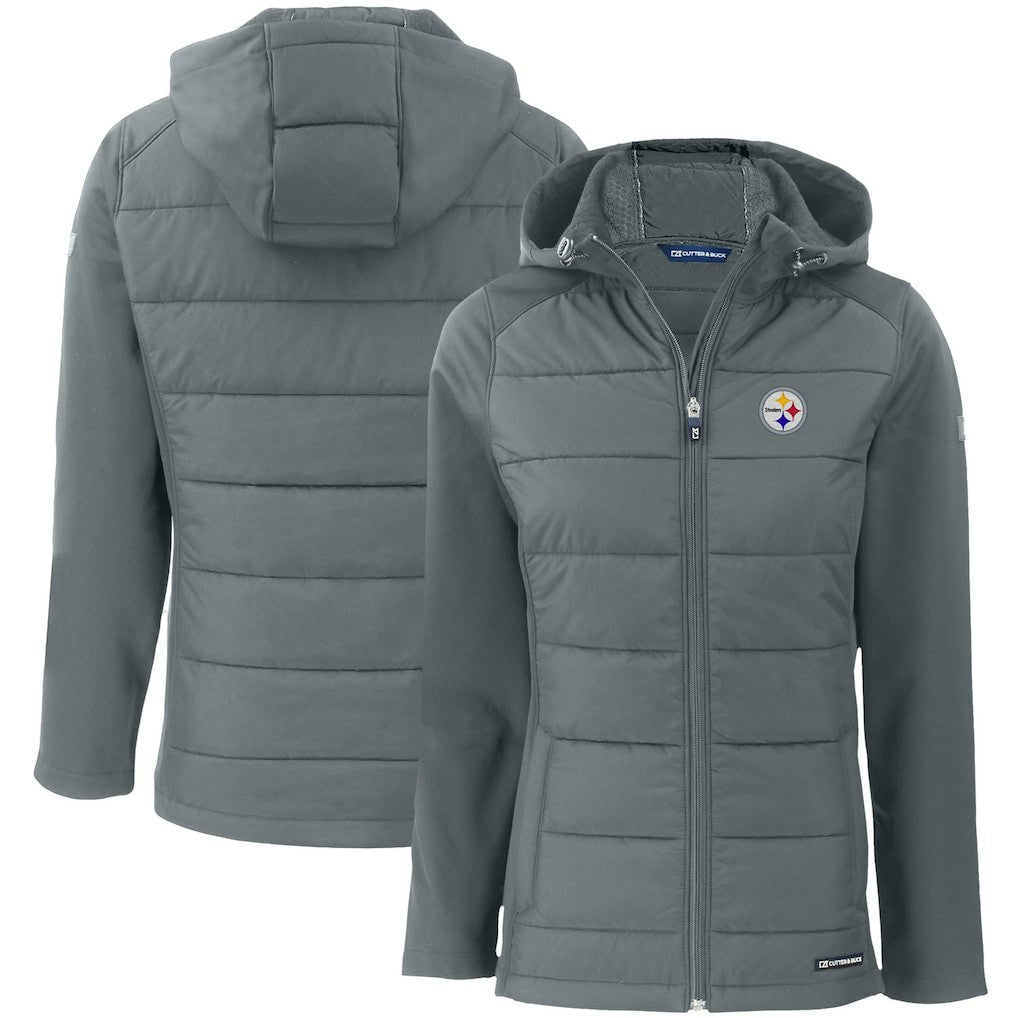 Pittsburgh Steelers Cutter & Buck Women's Evoke PrimaLoft Hybrid Eco Softshell Recycled Full-Zip Hooded Jacket - Gray outlet