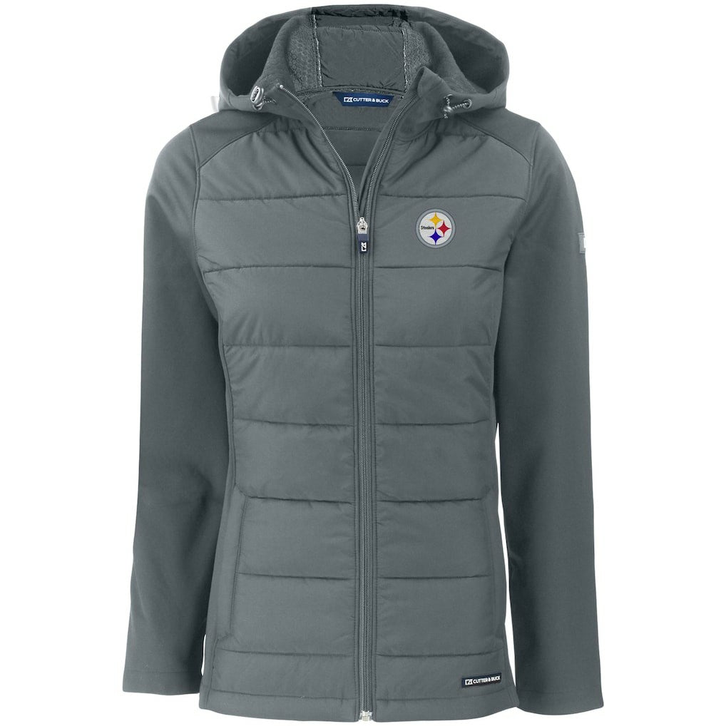 Pittsburgh Steelers Cutter & Buck Women's Evoke PrimaLoft Hybrid Eco Softshell Recycled Full-Zip Hooded Jacket - Gray outlet