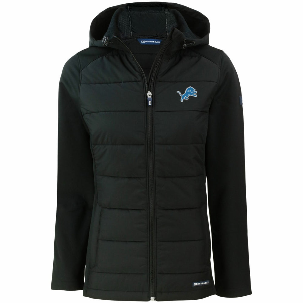 Detroit Lions Cutter & Buck Women's Evoke PrimaLoft Hybrid Eco Softshell Recycled Full-Zip Hooded Jacket - Black on sale