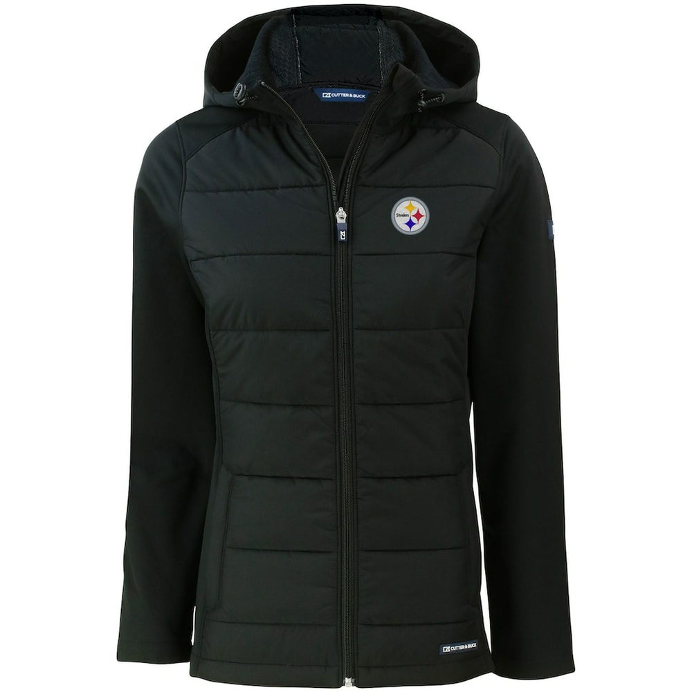 Pittsburgh Steelers Cutter & Buck Women's Evoke PrimaLoft Hybrid Eco Softshell Recycled Full-Zip Hooded Jacket - Black sale