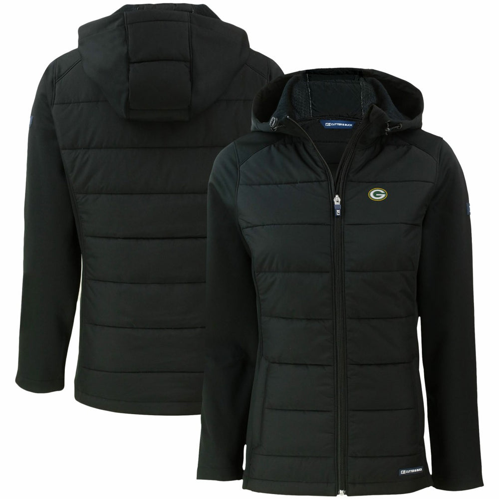 Green Bay Packers Cutter & Buck Women's Evoke PrimaLoft Hybrid Eco Softshell Recycled Full-Zip Hooded Jacket - Black cheap