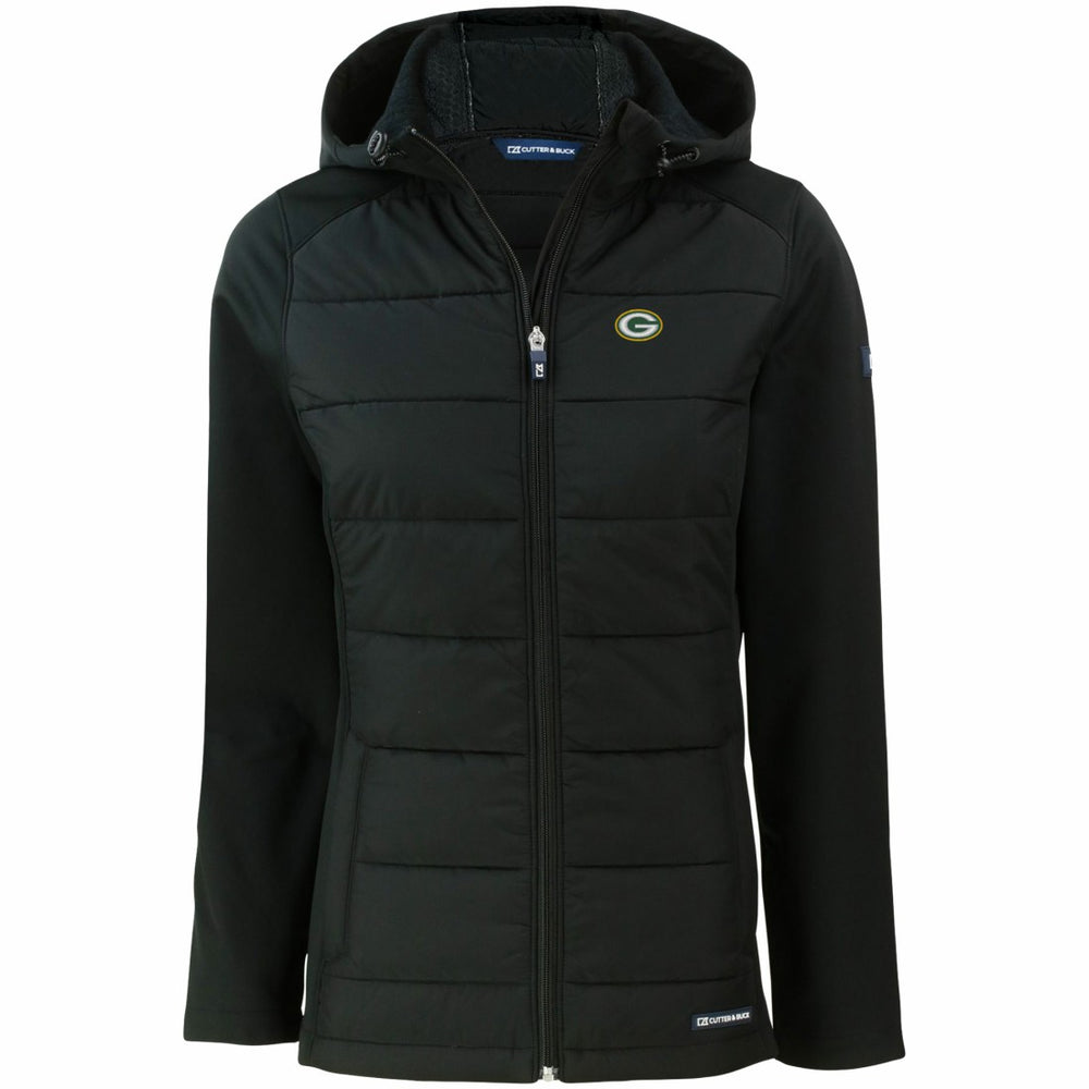 Green Bay Packers Cutter & Buck Women's Evoke PrimaLoft Hybrid Eco Softshell Recycled Full-Zip Hooded Jacket - Black cheap
