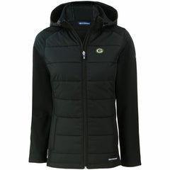 Green Bay Packers Cutter & Buck Women's Evoke PrimaLoft Hybrid Eco Softshell Recycled Full-Zip Hooded Jacket - Black cheap