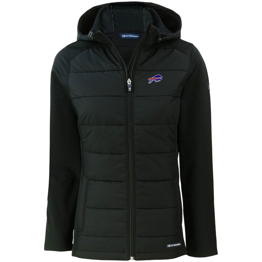 Buffalo Bills Cutter & Buck Women's Evoke PrimaLoft Hybrid Eco Softshell Recycled Full-Zip Hooded Jacket - Black for sale
