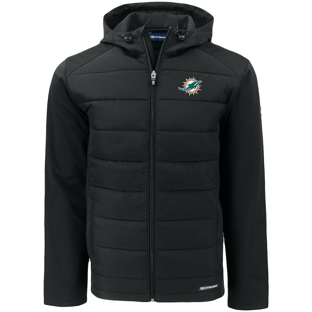 Miami Dolphins Cutter & Buck Evoke PrimaLoft Hybrid Eco Softshell Recycled Full-Zip Hooded Jacket - Black outlet