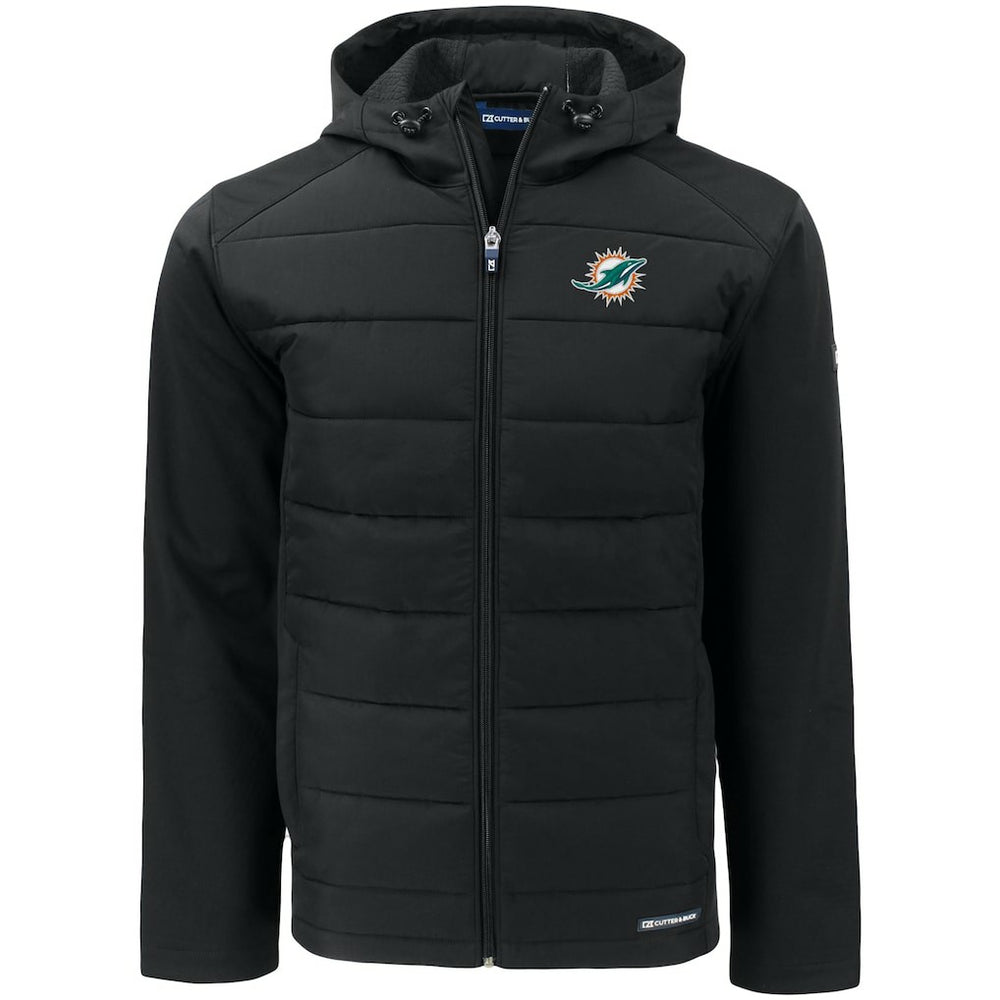 Miami Dolphins Cutter & Buck Evoke PrimaLoft Hybrid Eco Softshell Recycled Full-Zip Hooded Jacket - Black outlet
