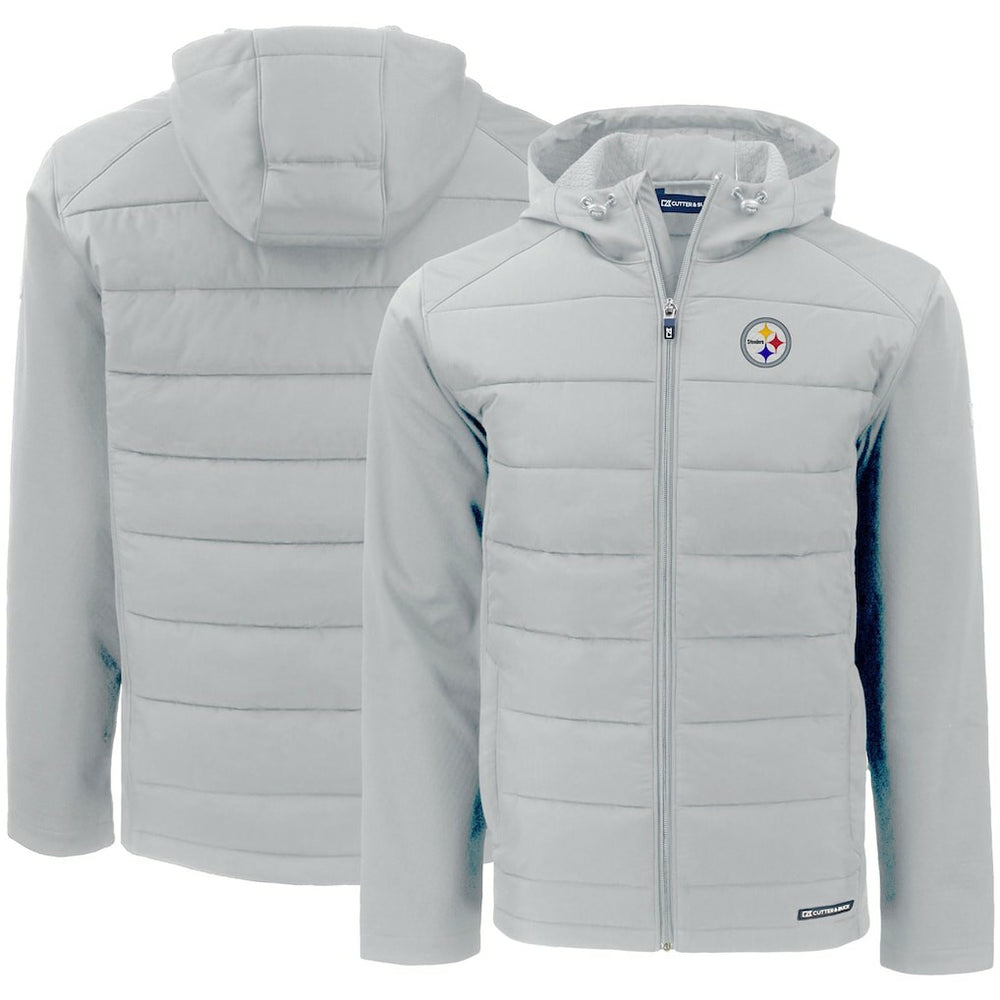 Pittsburgh Steelers Cutter & Buck Evoke PrimaLoft Hybrid Eco Softshell Recycled Full-Zip Hooded Jacket - Gray for sale