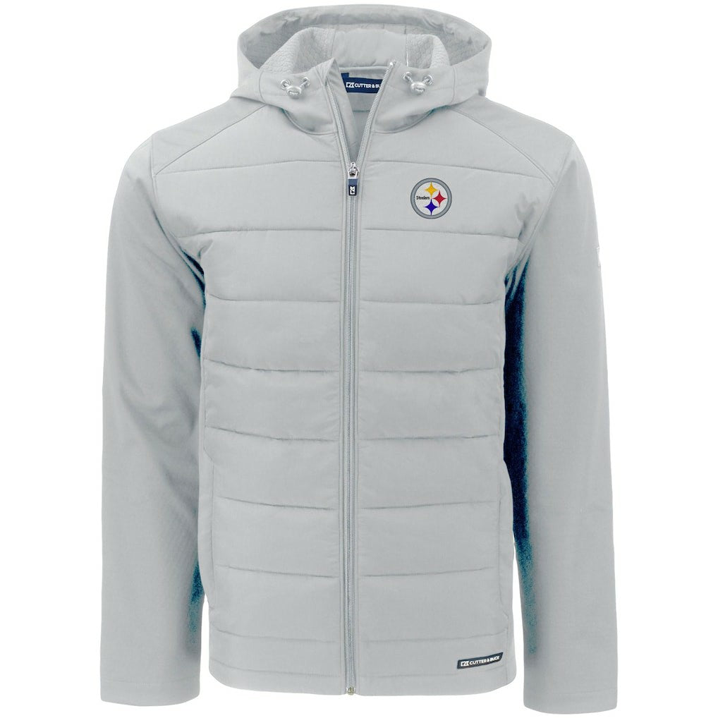 Pittsburgh Steelers Cutter & Buck Evoke PrimaLoft Hybrid Eco Softshell Recycled Full-Zip Hooded Jacket - Gray for sale