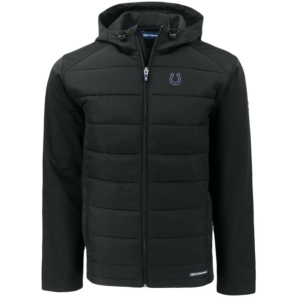 Indianapolis Colts Cutter & Buck Evoke PrimaLoft Hybrid Eco Softshell Recycled Full-Zip Hooded Jacket - Black on sale